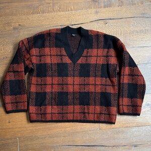Rails Black and Brown Plaid V-Neck Sweater